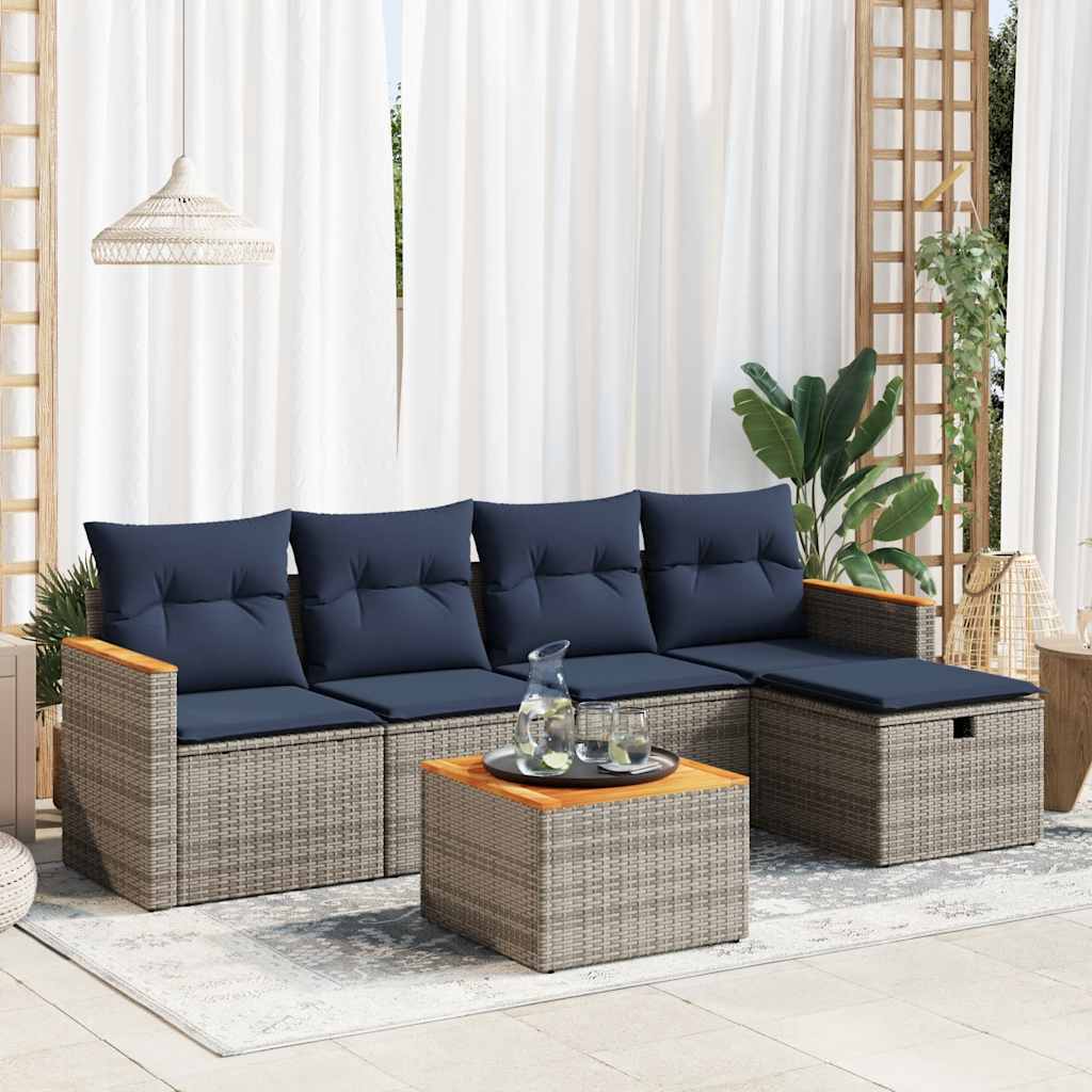 sofasæt til haven 6 dele med hynder polyrattan grå