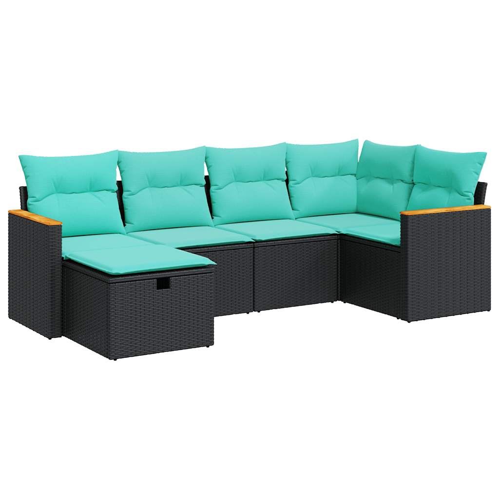 sofasæt til haven 6 dele med hynder polyrattan sort