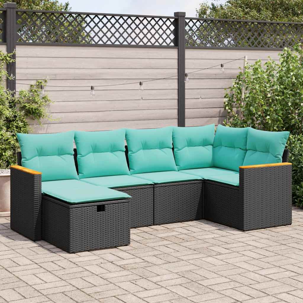 sofasæt til haven 6 dele med hynder polyrattan sort