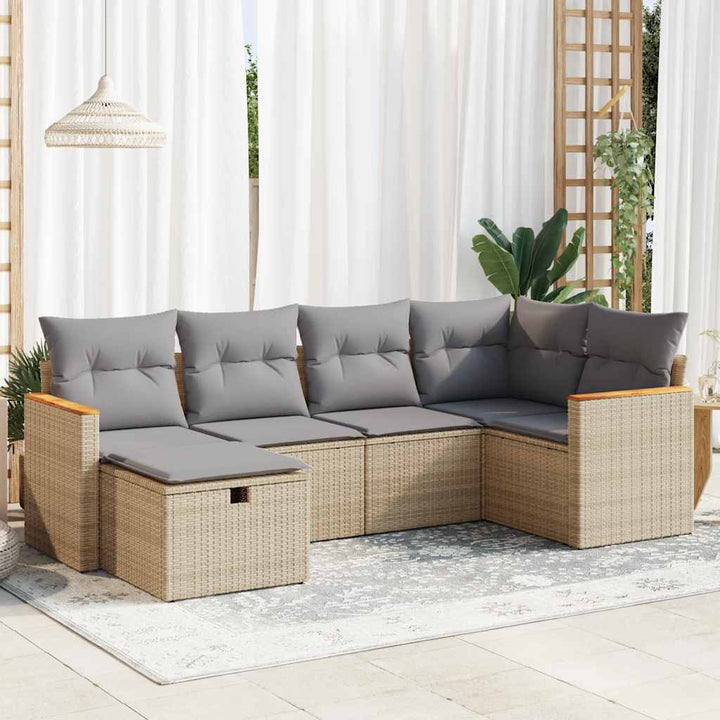 sofasæt til haven 6 dele med hynder polyrattan beige