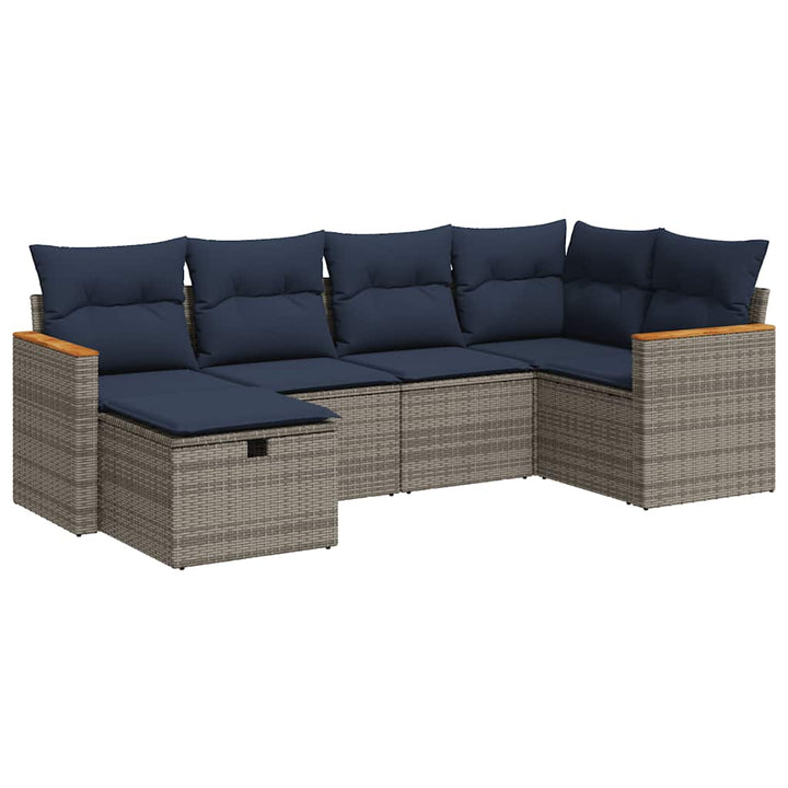 sofasæt til haven 6 dele med hynder polyrattan grå