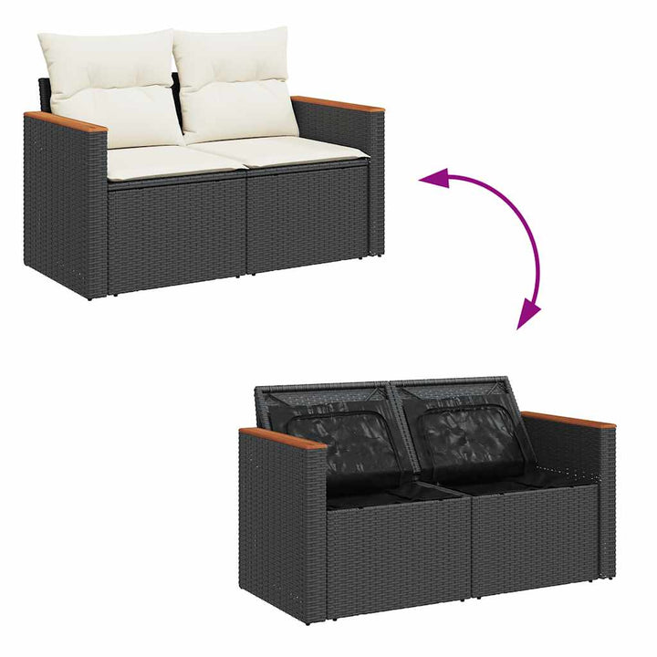 sofasæt til haven 7 dele med hynder polyrattan sort