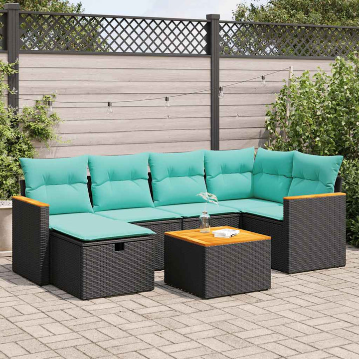 sofasæt til haven 7 dele med hynder polyrattan sort