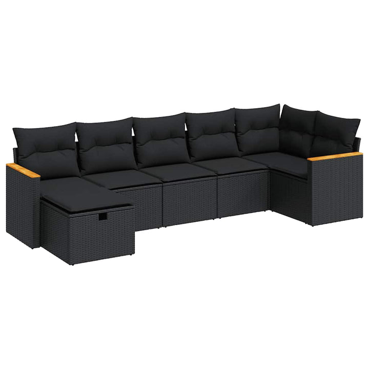 sofasæt til haven 7 dele med hynder polyrattan sort
