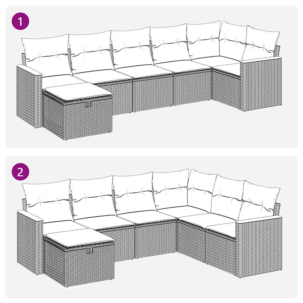 sofasæt til haven 7 dele med hynder polyrattan sort