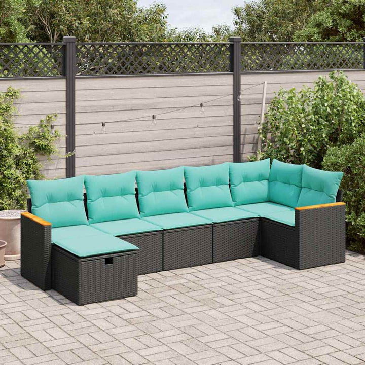 sofasæt til haven 7 dele med hynder polyrattan sort