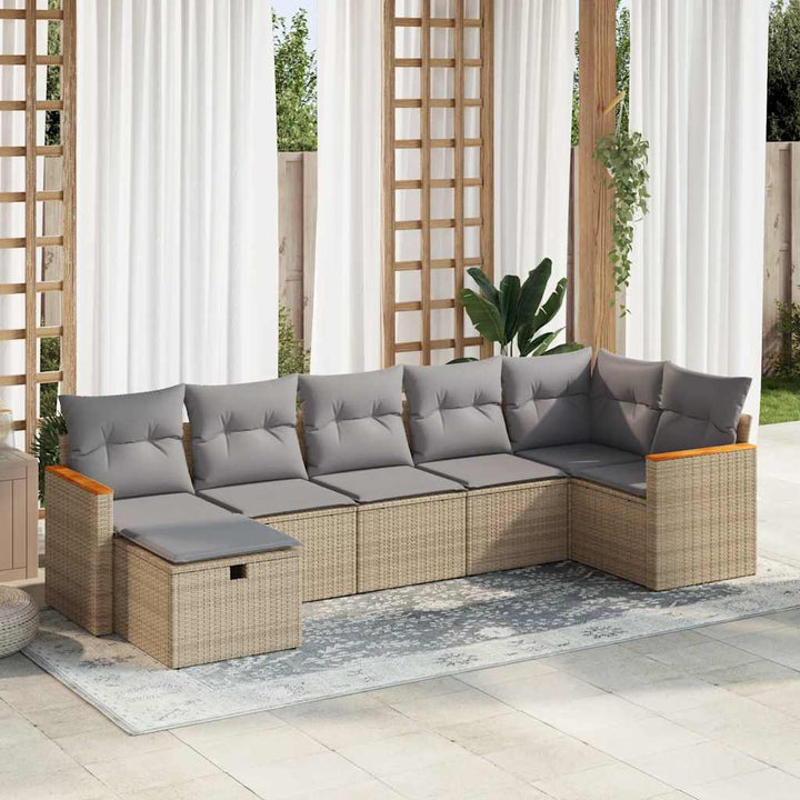 sofasæt til haven 7 dele med hynder polyrattan beige