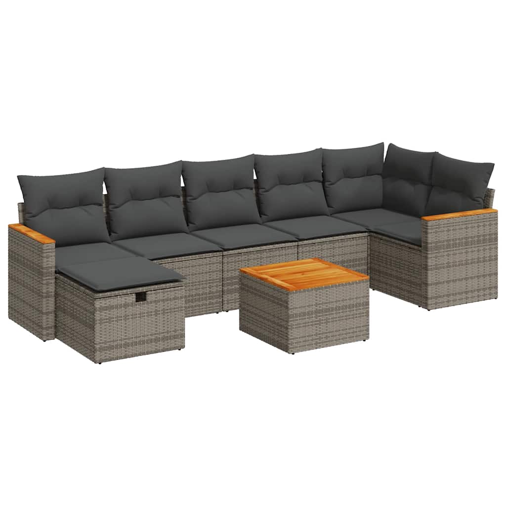 sofasæt til haven 8 dele med hynder polyrattan grå