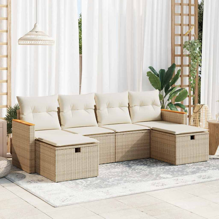 sofasæt til haven 6 dele med hynder polyrattan beige