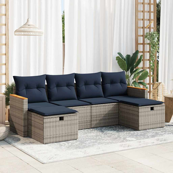 sofasæt til haven 6 dele med hynder polyrattan grå