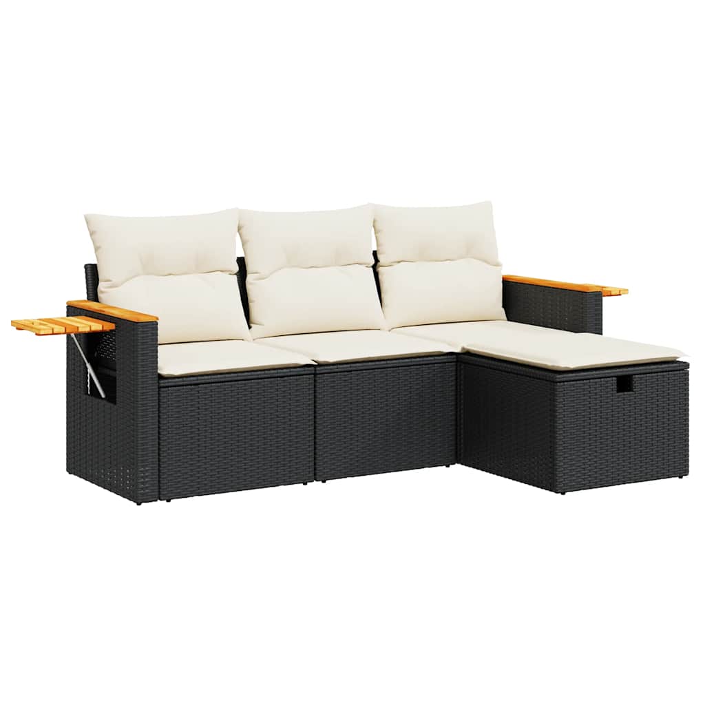 sofasæt til haven 4 dele med hynder polyrattan sort