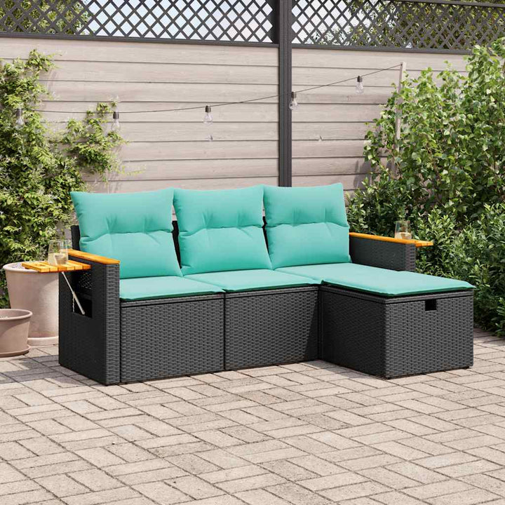 sofasæt til haven 4 dele med hynder polyrattan sort