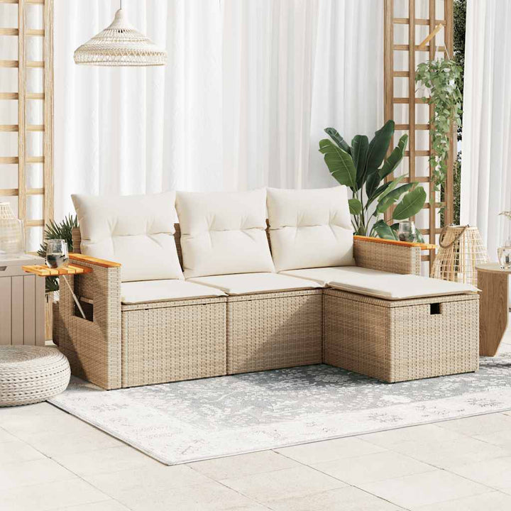 sofasæt til haven 4 dele med hynder polyrattan beige