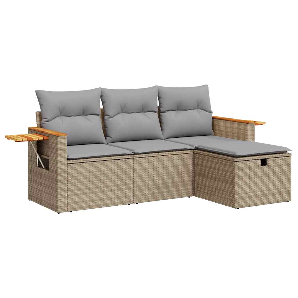 sofasæt til haven 4 dele med hynder polyrattan beige