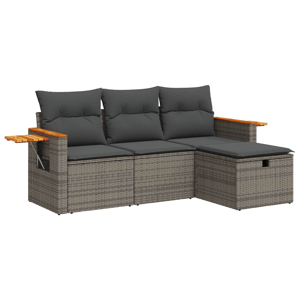 sofasæt til haven 4 dele med hynder polyrattan grå