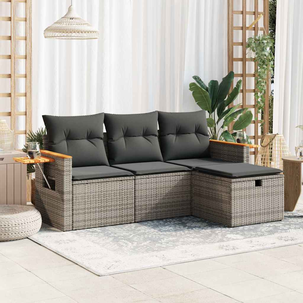 sofasæt til haven 4 dele med hynder polyrattan grå
