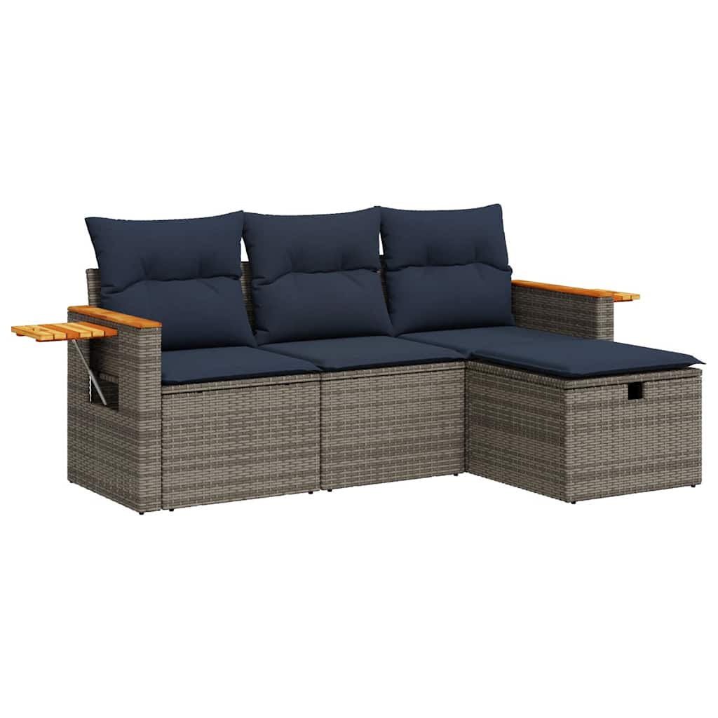 sofasæt til haven 4 dele med hynder polyrattan grå