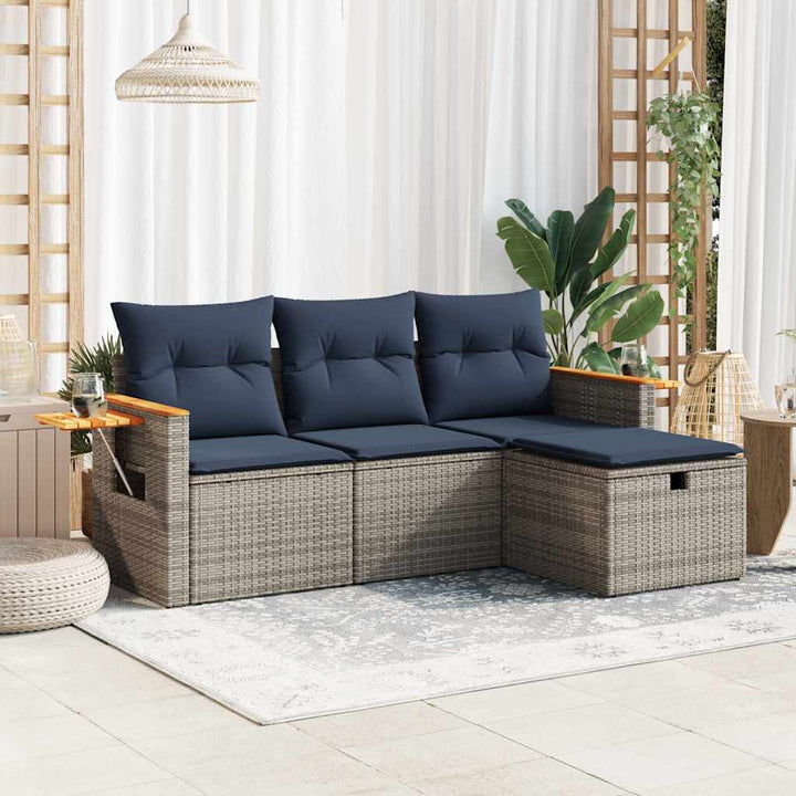 sofasæt til haven 4 dele med hynder polyrattan grå
