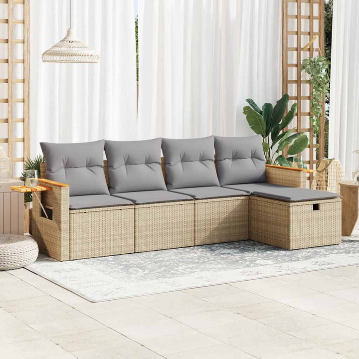 sofasæt til haven 5 dele med hynder polyrattan beige