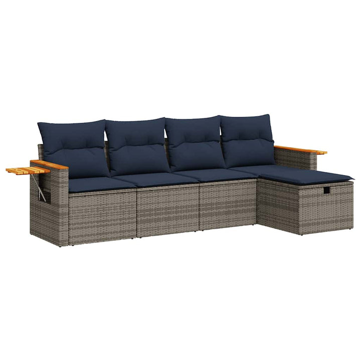 sofasæt 5 dele med hynder polyrattan grå