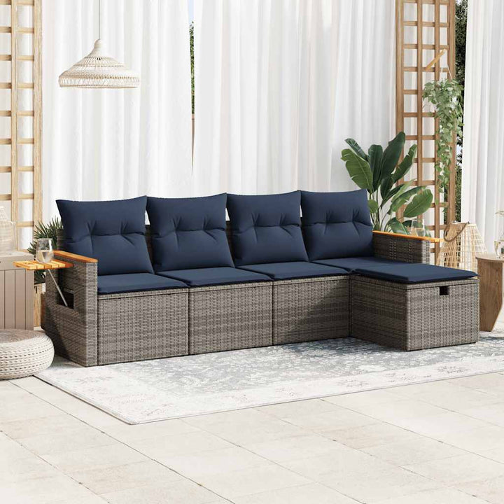 sofasæt 5 dele med hynder polyrattan grå