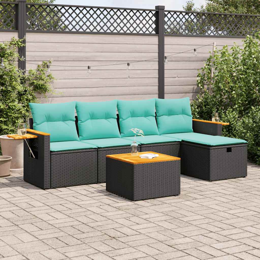 sofasæt til haven 6 dele med hynder polyrattan sort