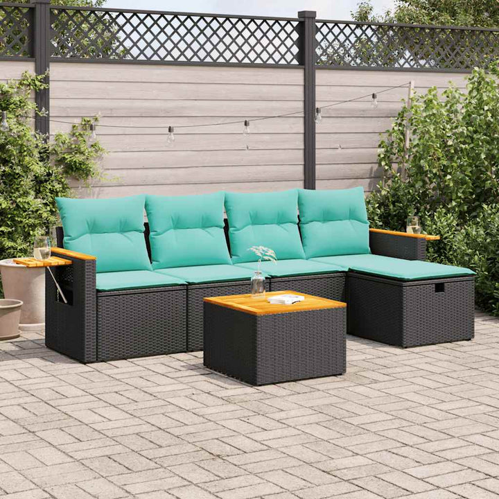sofasæt til haven 6 dele med hynder polyrattan sort