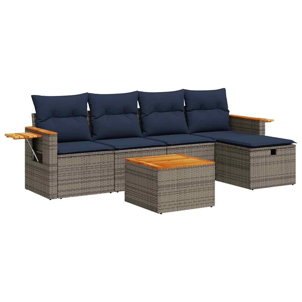 sofasæt til haven 6 dele med hynder polyrattan grå