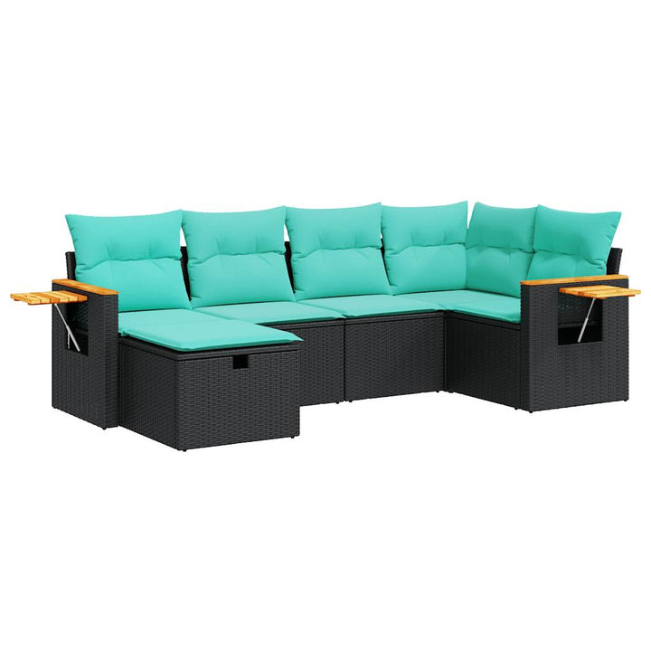 sofasæt til haven 6 dele med hynder polyrattan sort