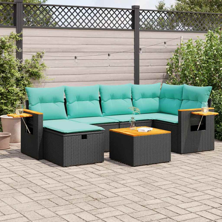 sofasæt til haven 7 dele med hynder polyrattan sort