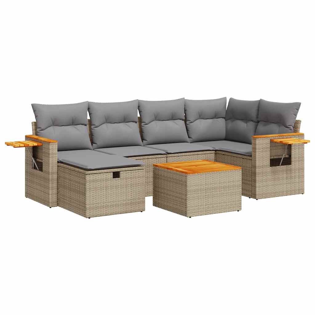 sofasæt til haven 7 dele med hynder polyrattan beige