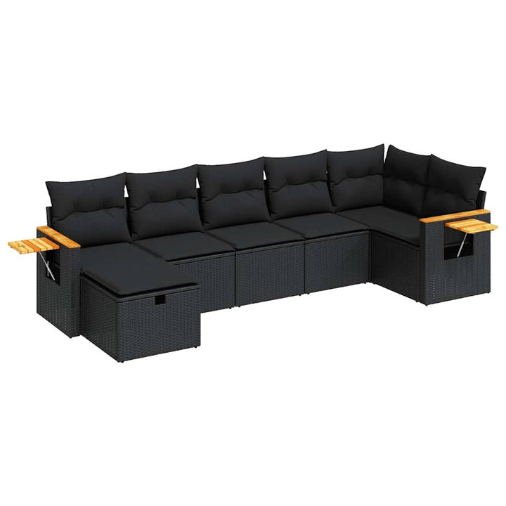 sofasæt til haven 7 dele med hynder polyrattan sort