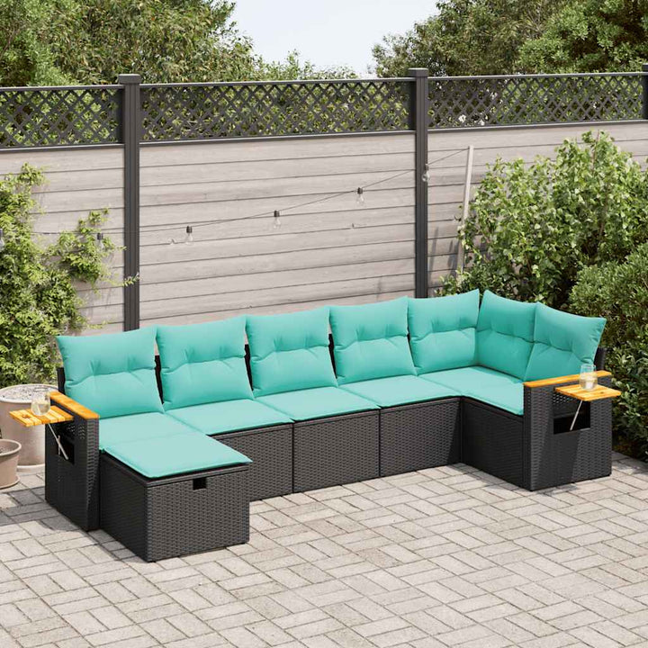 sofasæt til haven 7 dele med hynder polyrattan sort