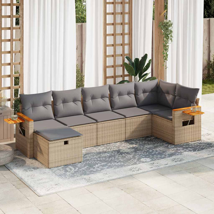 sofasæt til haven 7 dele med hynder polyrattan beige