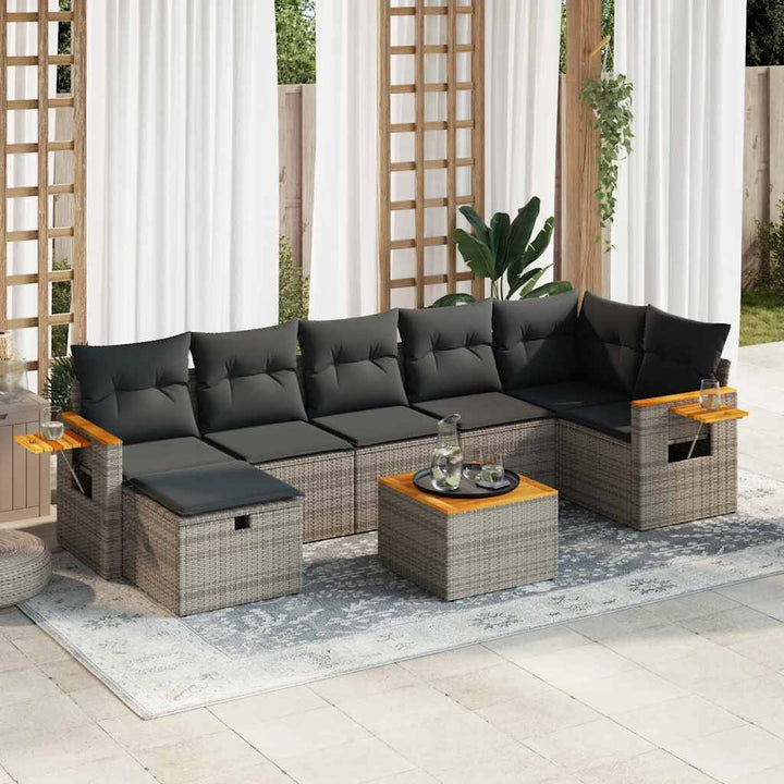 sofasæt til haven 8 dele med hynder polyrattan grå