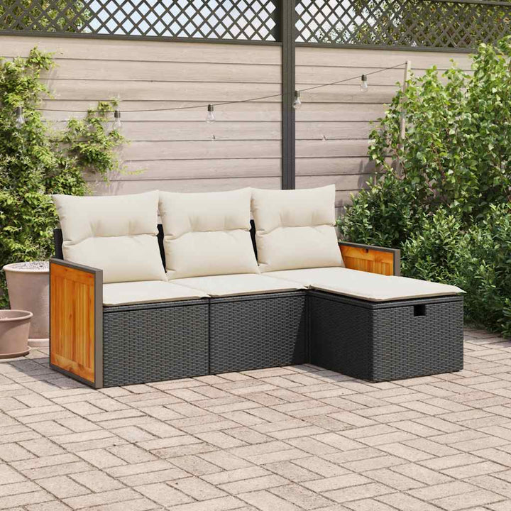 sofasæt til haven 4 dele med hynder polyrattan sort