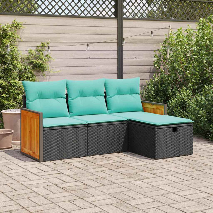 sofasæt til haven 4 dele med hynder polyrattan sort