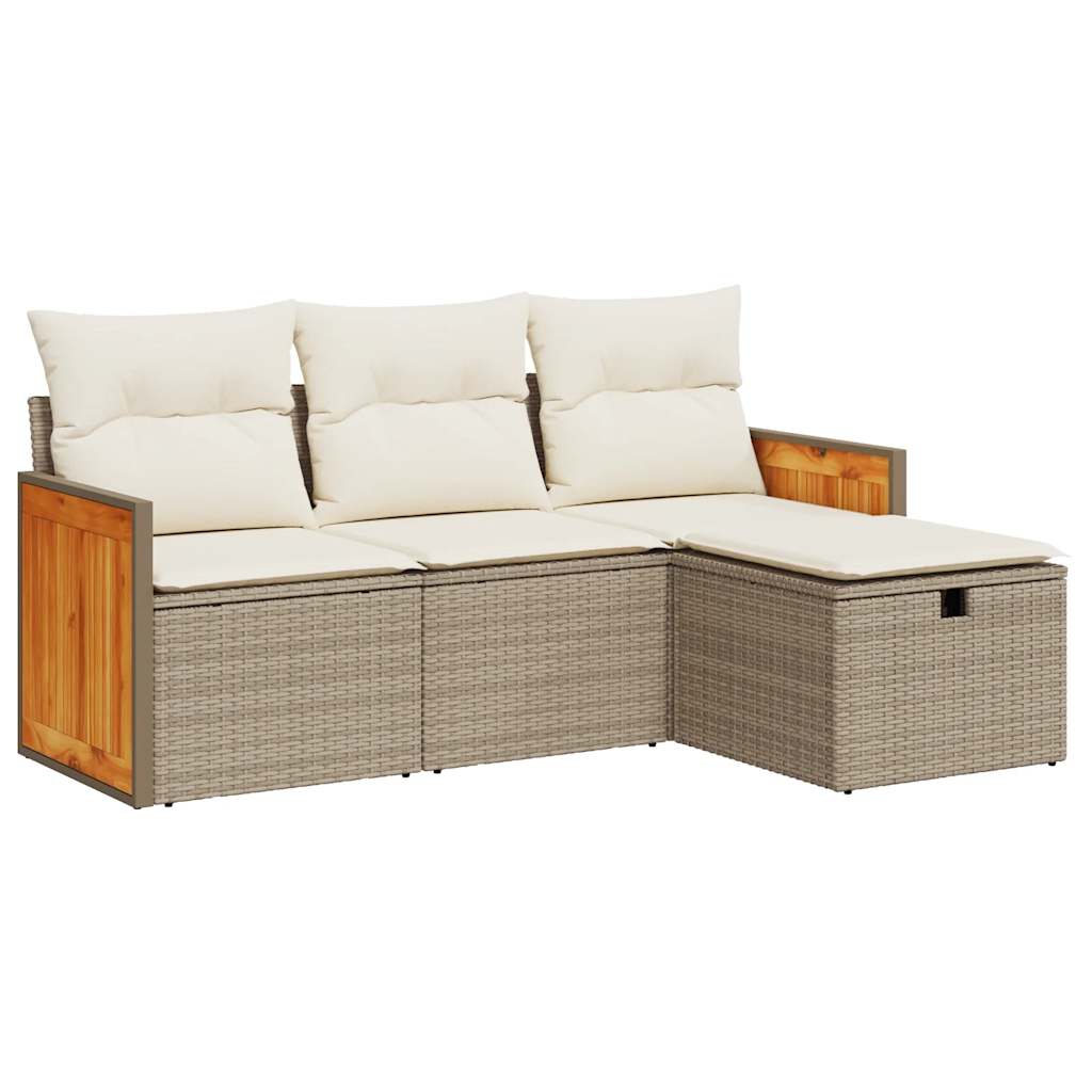 sofasæt til haven 4 dele med hynder polyrattan beige
