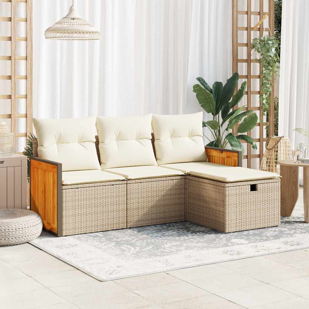 sofasæt til haven 4 dele med hynder polyrattan beige