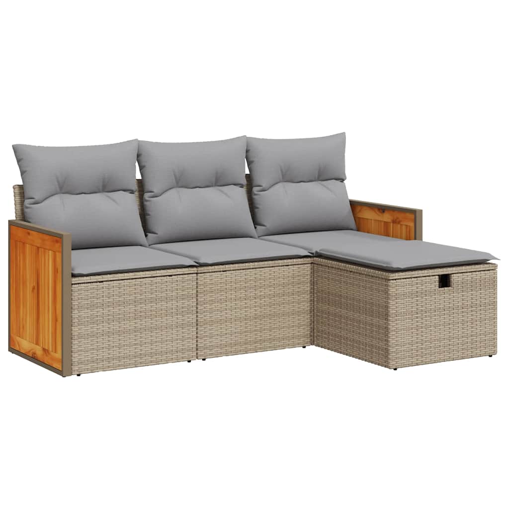 sofasæt til haven 4 dele med hynder polyrattan beige
