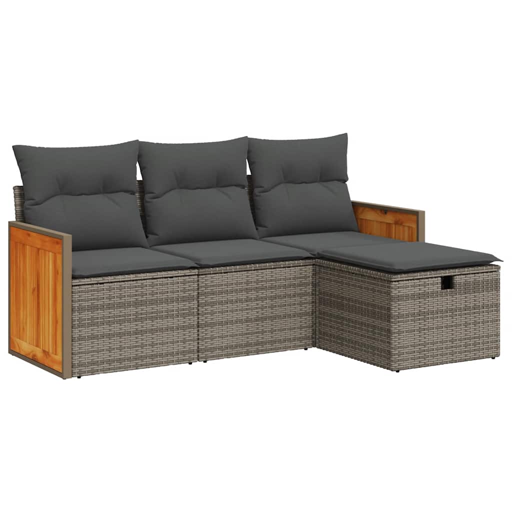 sofasæt til haven 4 dele med hynder polyrattan grå