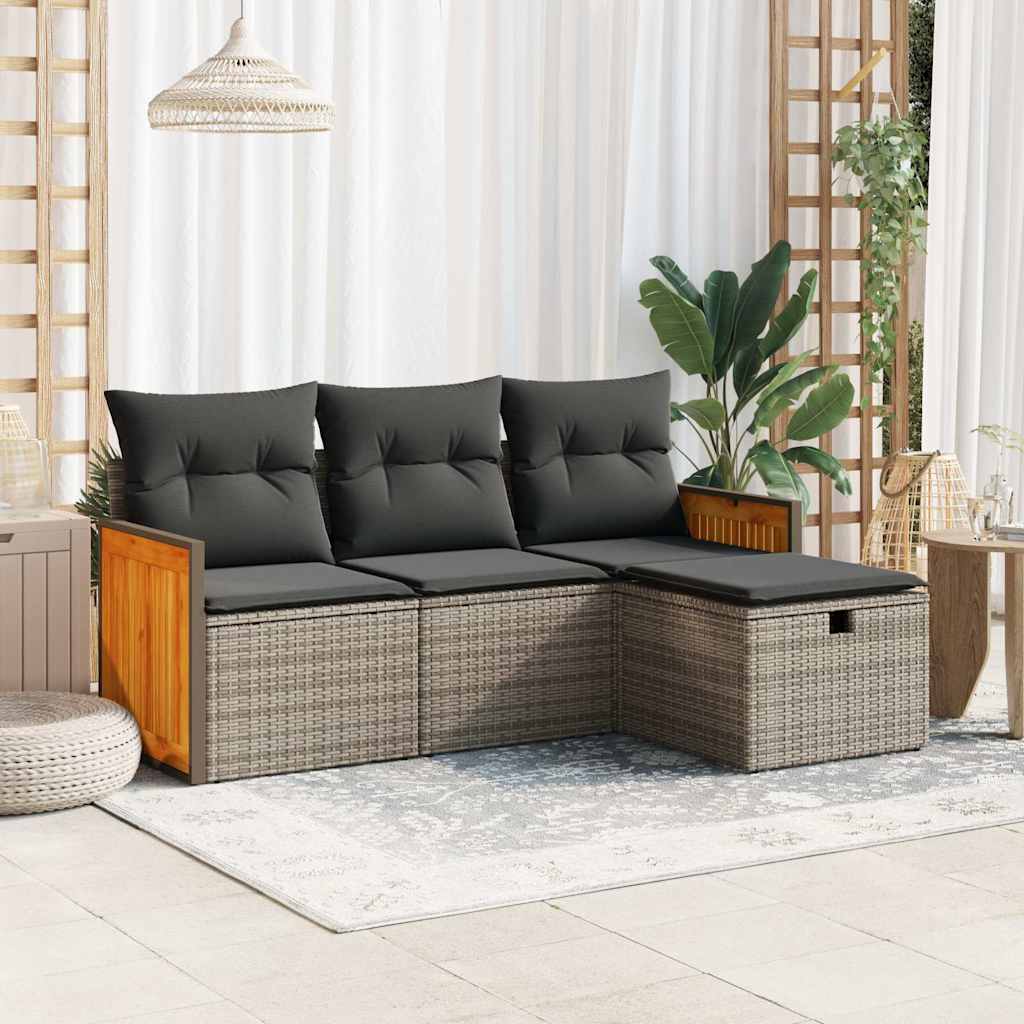 sofasæt til haven 4 dele med hynder polyrattan grå