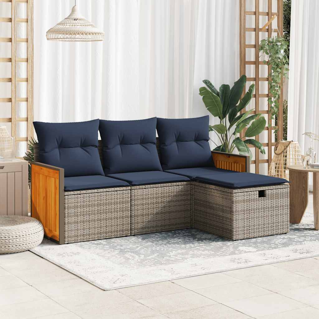 sofasæt til haven 4 dele med hynder polyrattan grå