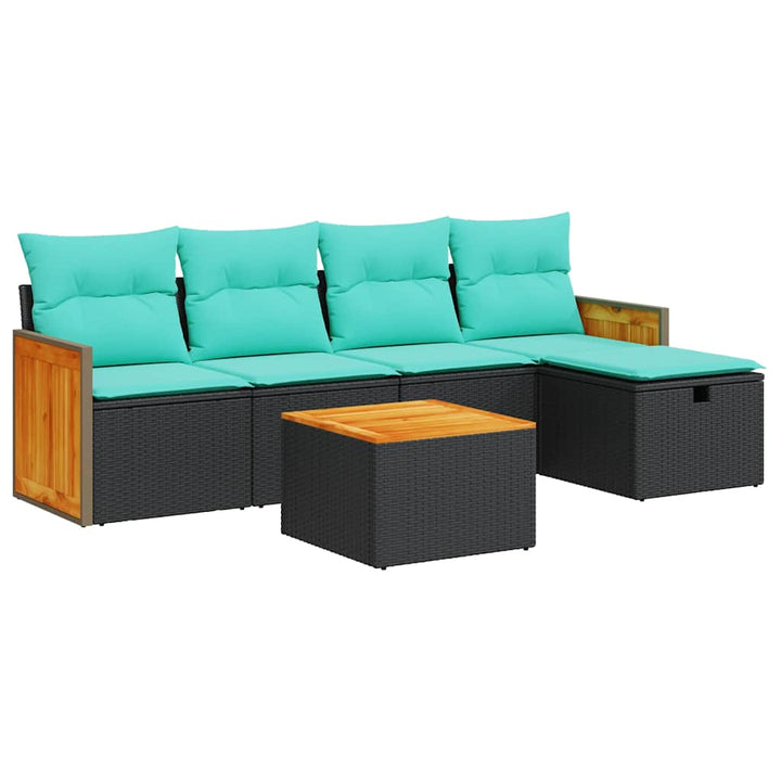 sofasæt til haven 6 dele med hynder polyrattan sort