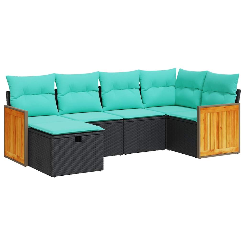 sofasæt til haven 6 dele med hynder polyrattan sort