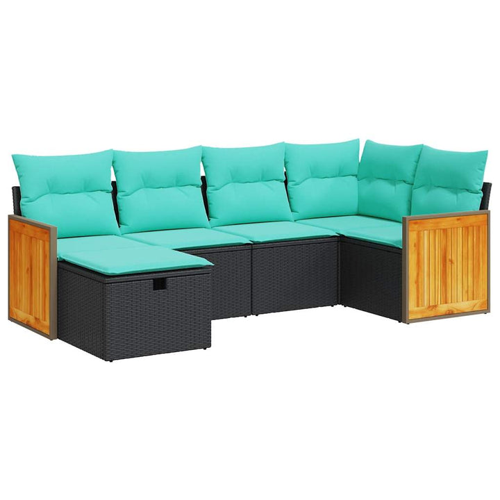 sofasæt til haven 6 dele med hynder polyrattan sort