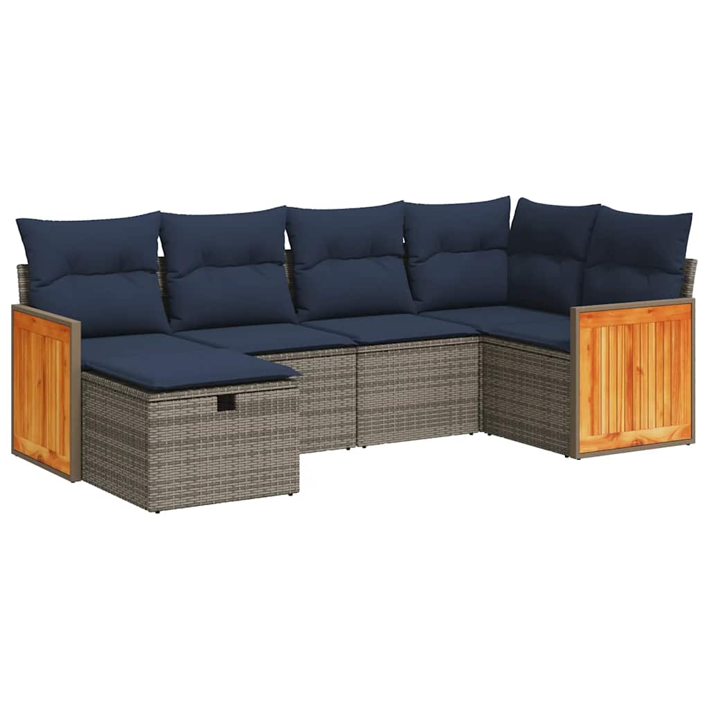 sofasæt til haven 6 dele med hynder polyrattan grå