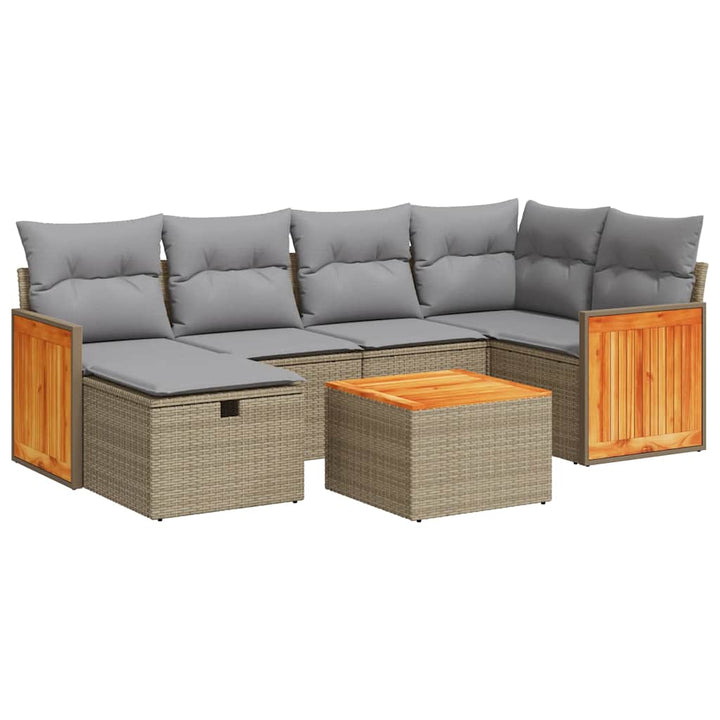 sofasæt til haven 7 dele med hynder polyrattan beige