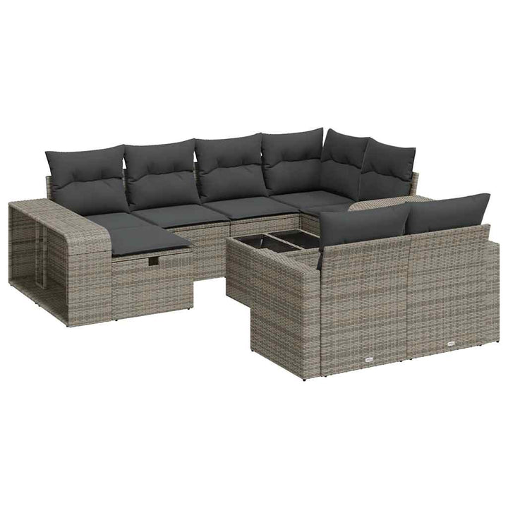 loungesæt til haven 11 dele med hynder polyrattan grå