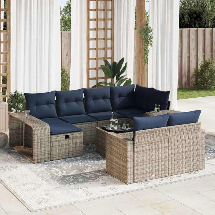 loungesæt til haven 11 dele med hynder polyrattan grå